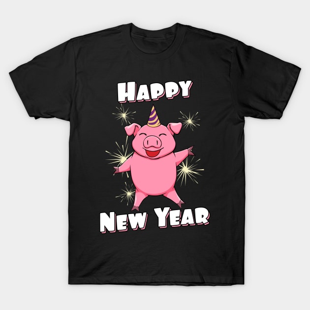 Happy New Year Eve Lucky Pig Cute Piggy T-Shirt by MGO Design